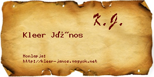 Kleer János névjegykártya